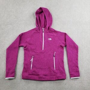 The North Face Hoodie Womens Medium Purple 1/4 Zip Hooded Fleece Pockets Lined